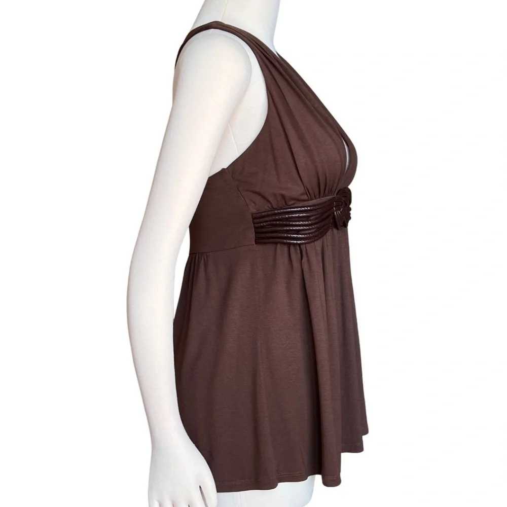Arden B Brown Halter Top With Faux Leather Braided Detail Size Medium Y2K